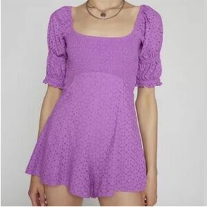 Kimchi Blue Small Romper Dress Ivy Eyelet Lace cotton lined Urban Outfitters